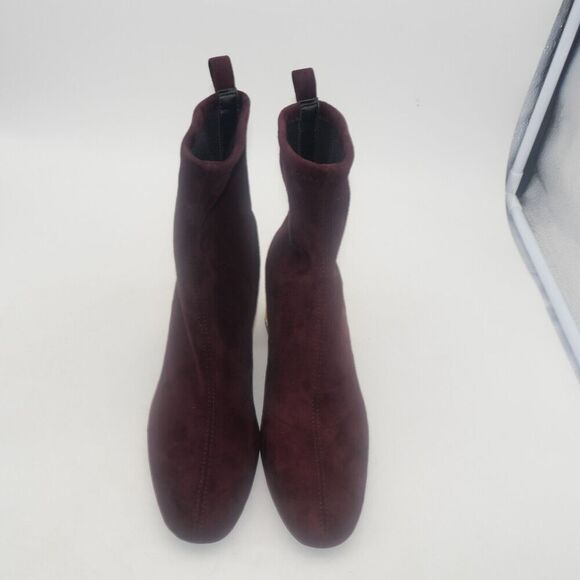 NEW Michael Kors Woman's 7.5 Porter Boots Suede Merlot Burgundy Gold Block Heel - Picture 10 of 13